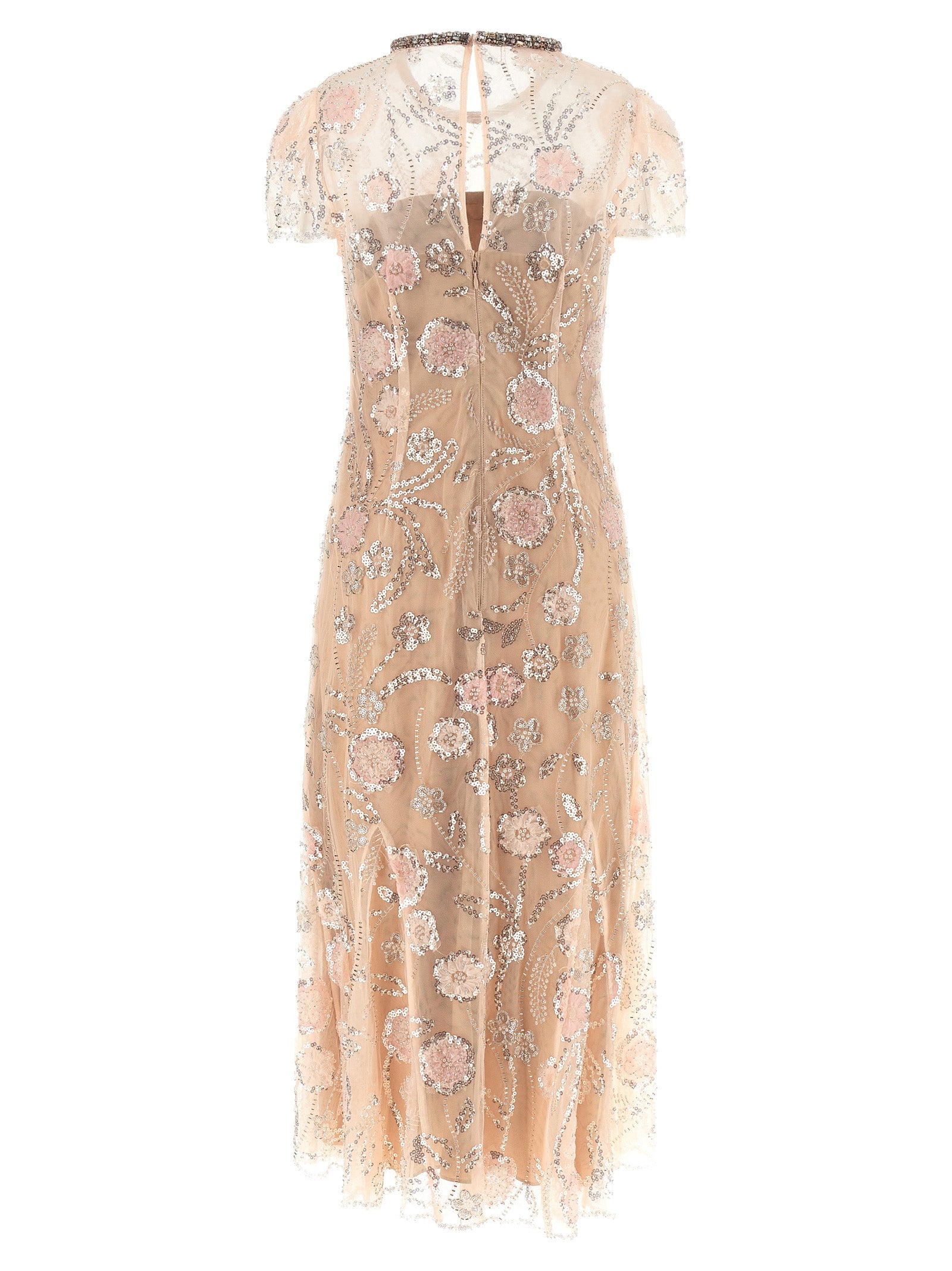 Self-Portrait Self-Portrait Pink Flower Sequin Embellished Midi Dress