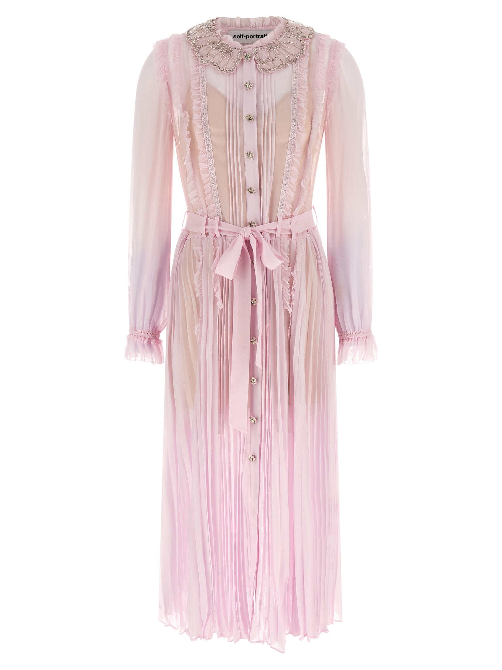 Self-Portrait Self-Portrait Pink Pleated Georgette Midi Dresses