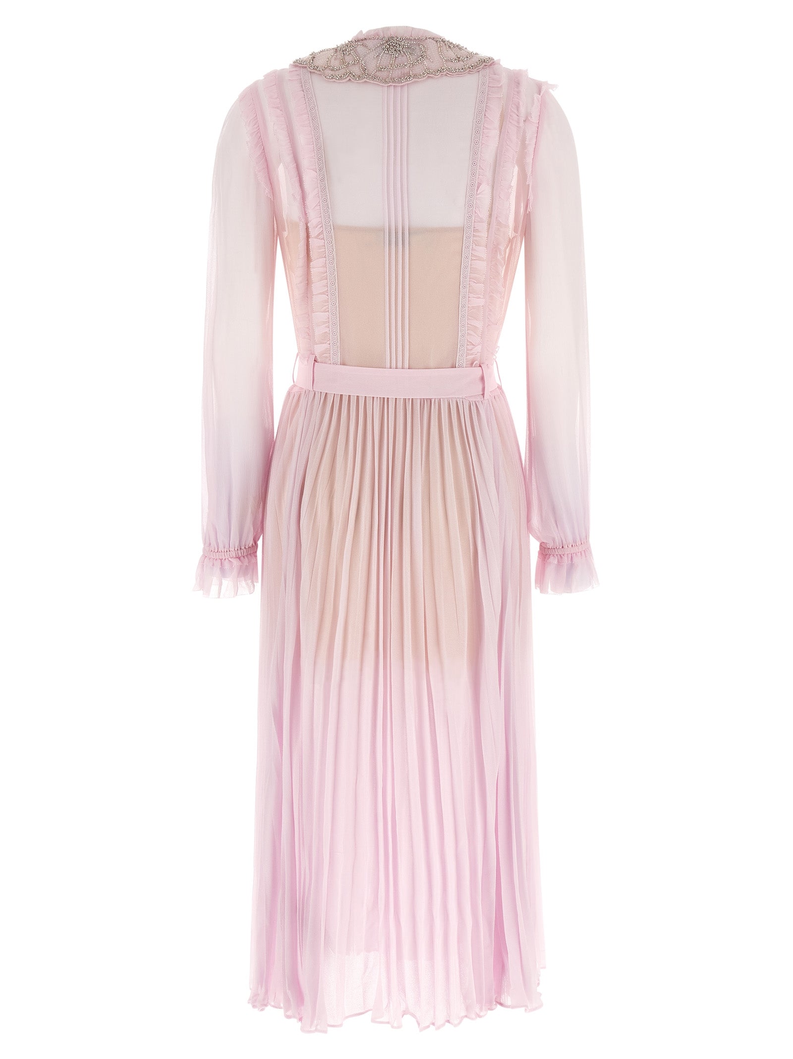 Self-Portrait Self-Portrait Pink Pleated Georgette Midi Dresses