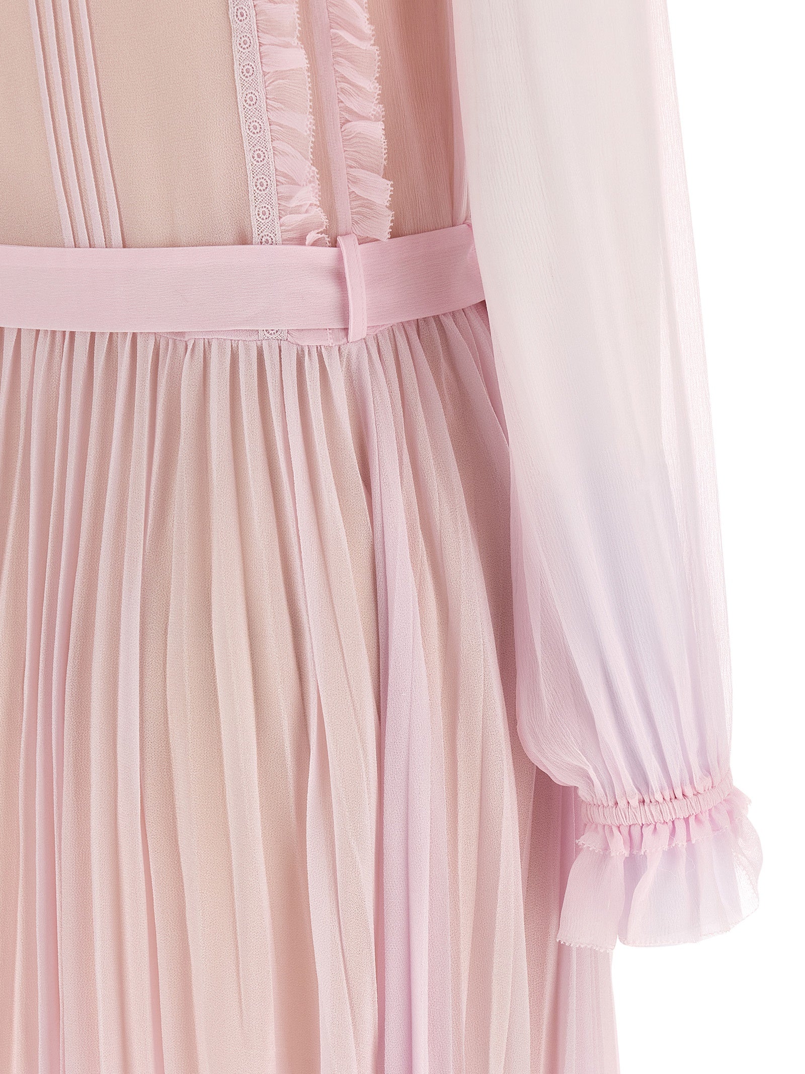 Self-Portrait Self-Portrait Pink Pleated Georgette Midi Dresses