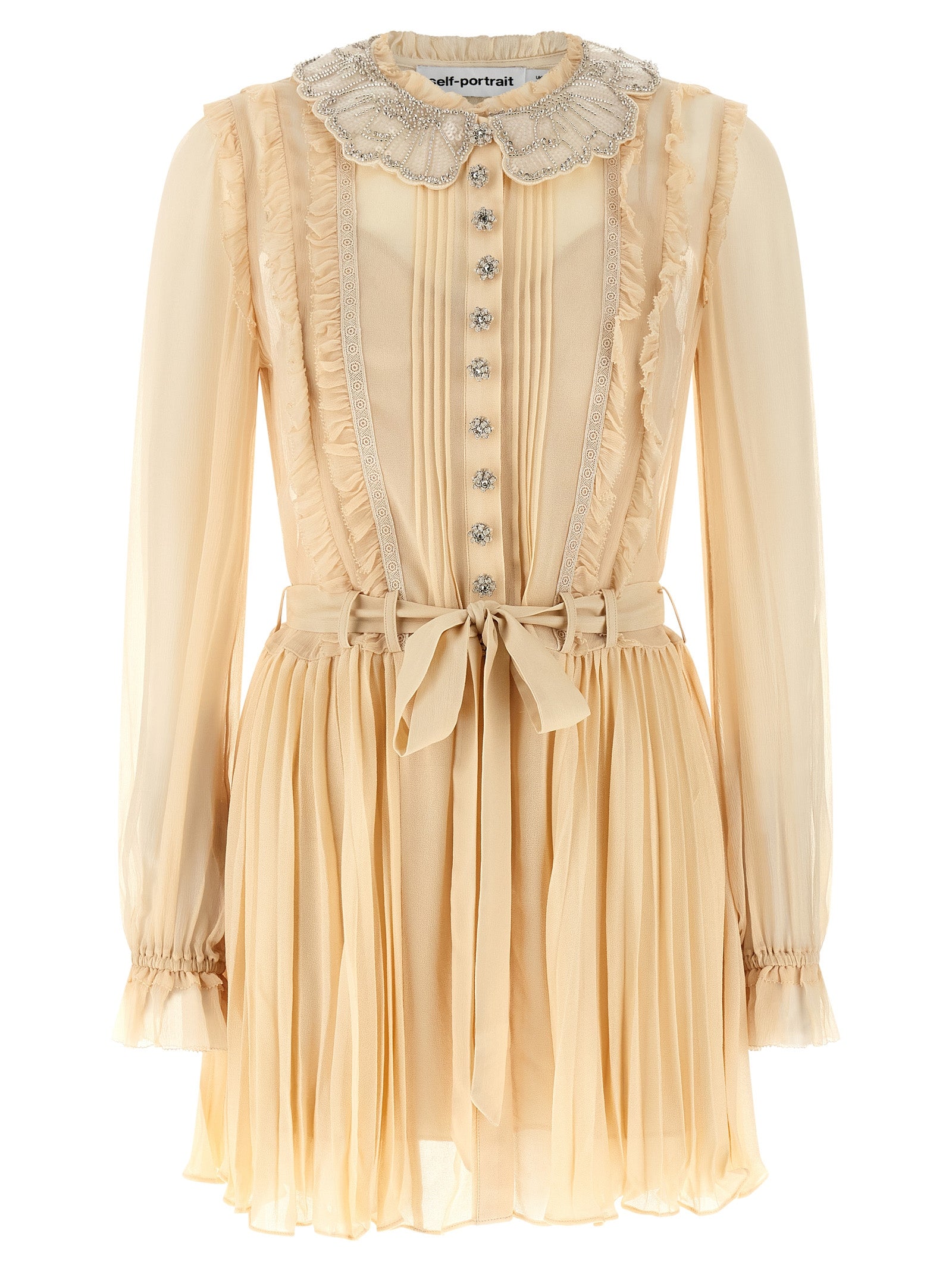 Self-Portrait Self-Portrait Tan Pleated Georgette Mini Dress