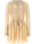 Self-Portrait Self-Portrait Tan Pleated Georgette Mini Dress