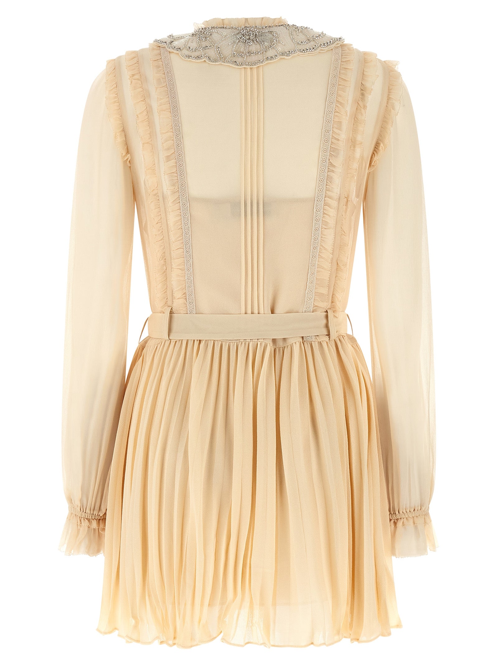 Self-Portrait Self-Portrait Tan Pleated Georgette Mini Dress