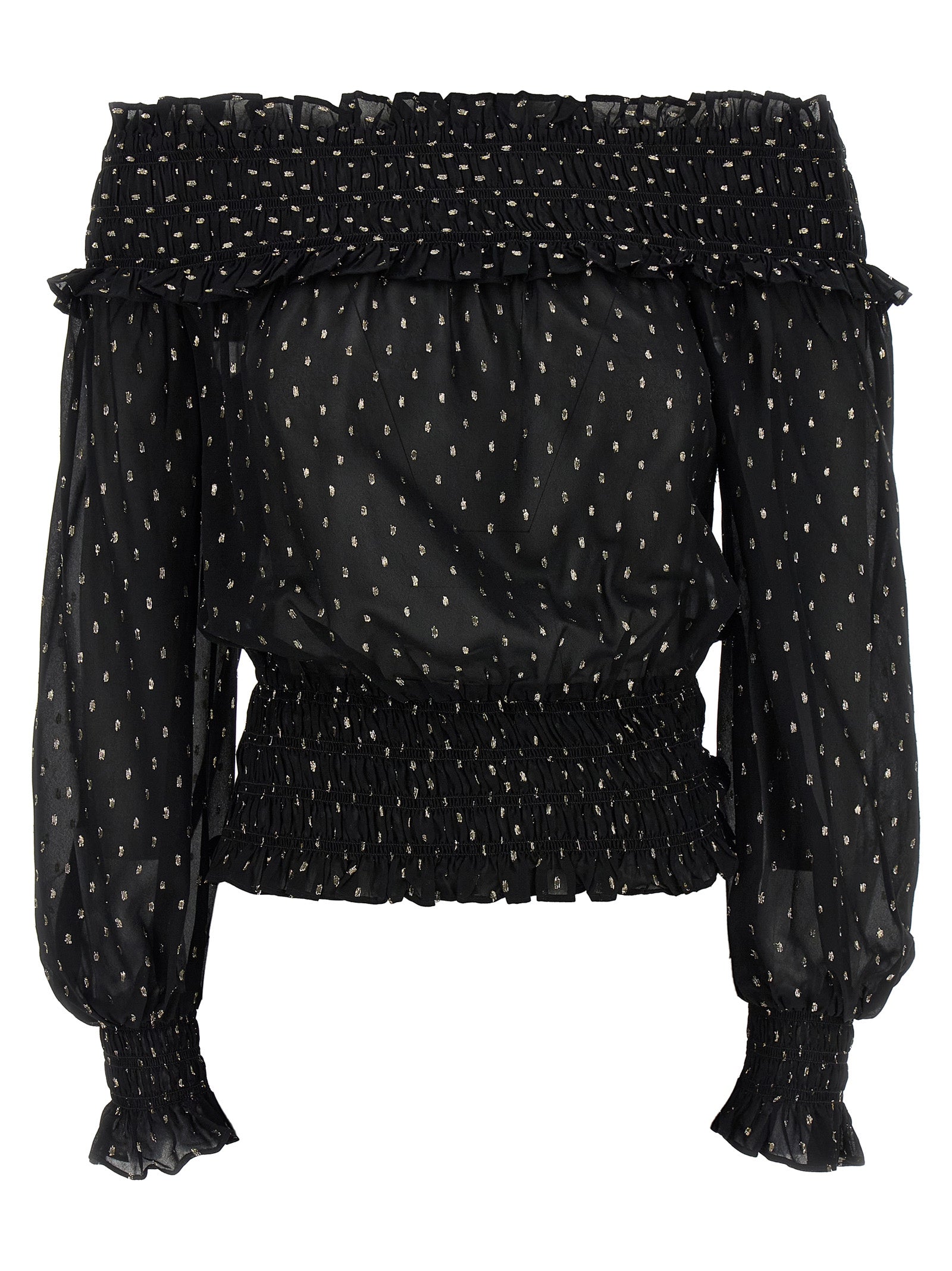 Self-Portrait Self-Portrait Black And Gold Chiffon Top
