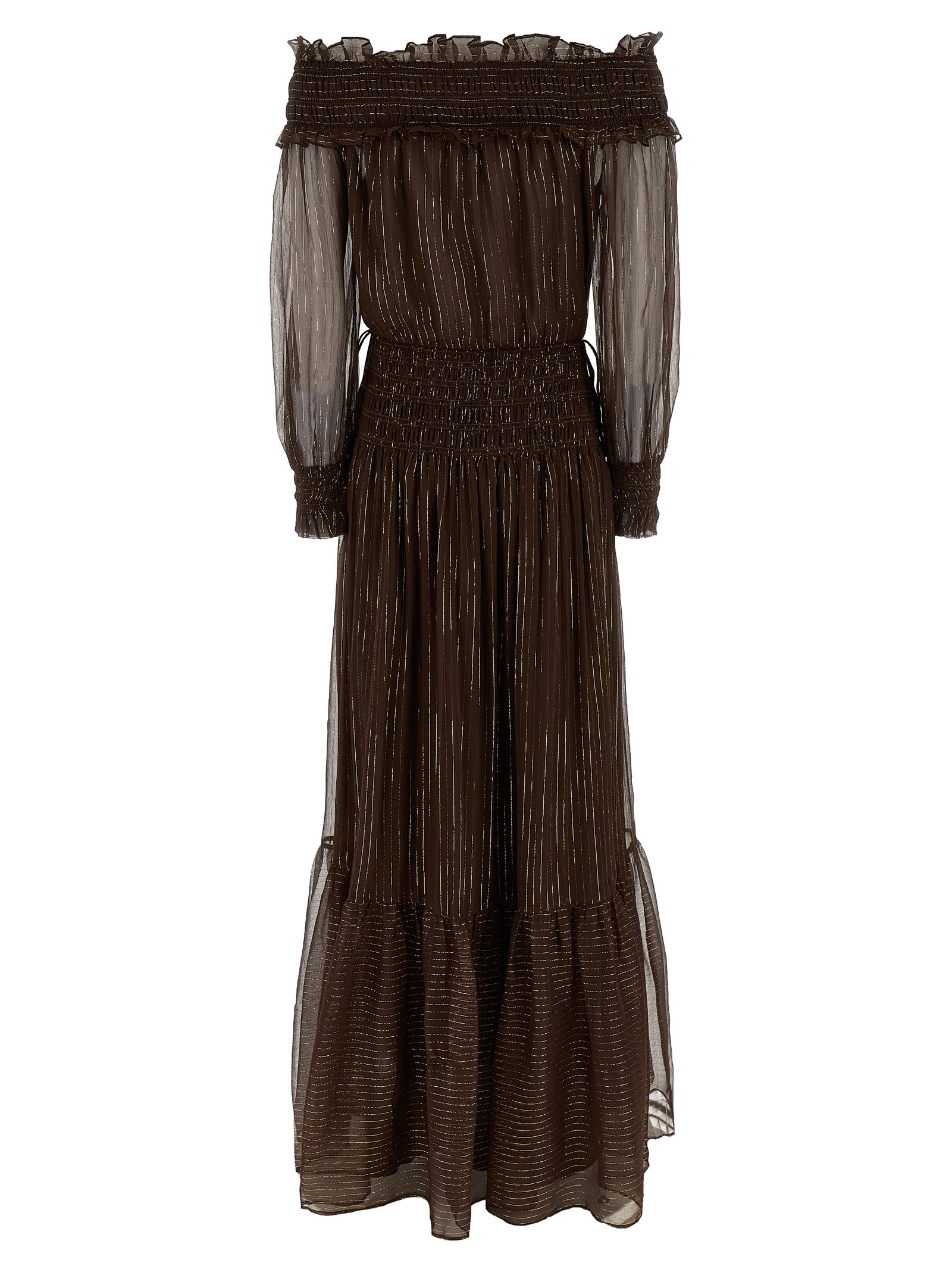 Self-Portrait Self-Portrait Brown Georgette Off Shoulder Maxi Dress