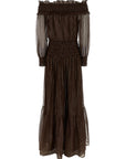 Self-Portrait Self-Portrait Brown Georgette Off Shoulder Maxi Dress