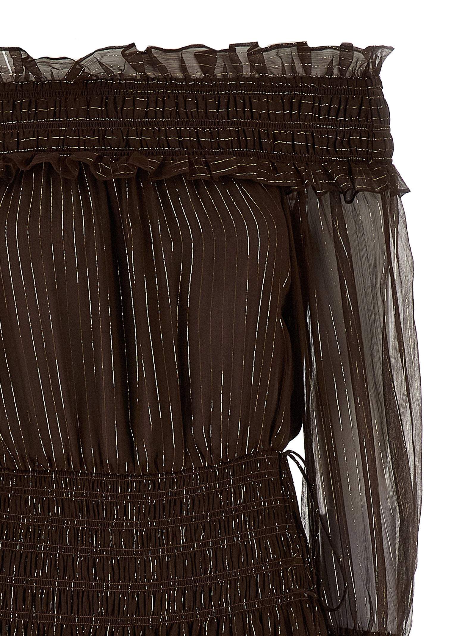Self-Portrait Self-Portrait Brown Georgette Off Shoulder Maxi Dress