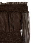 Self-Portrait Self-Portrait Brown Georgette Off Shoulder Maxi Dress