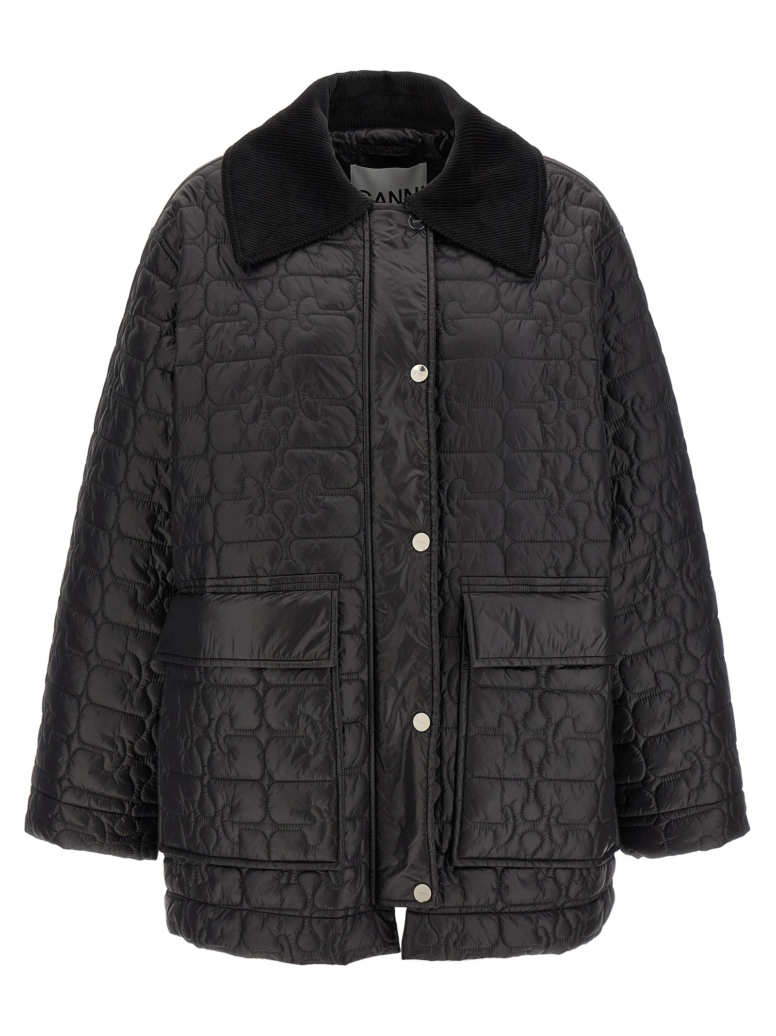 Ganni Ganni Black Shiny Quilt Midi Jacket