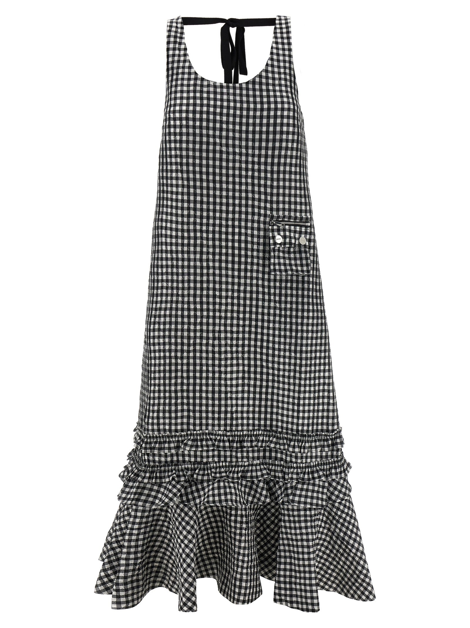 Ganni Ganni Crinkled Check Long Dress