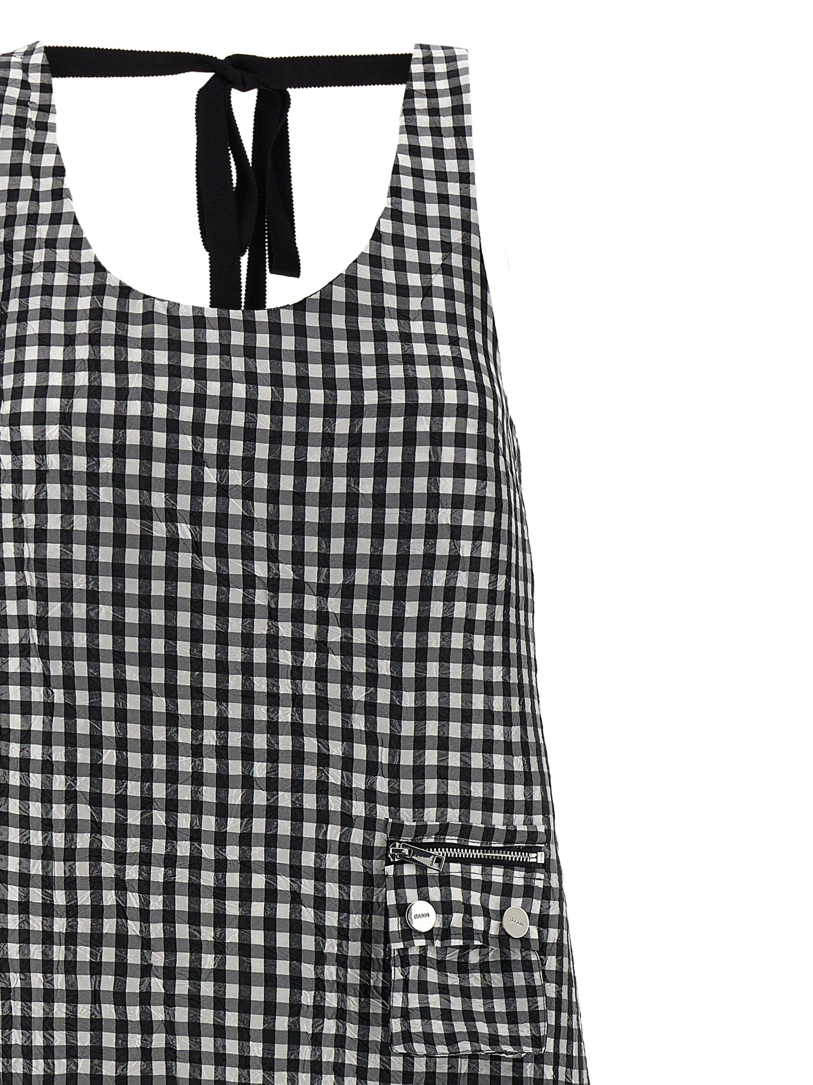 Ganni Ganni Crinkled Check Long Dress