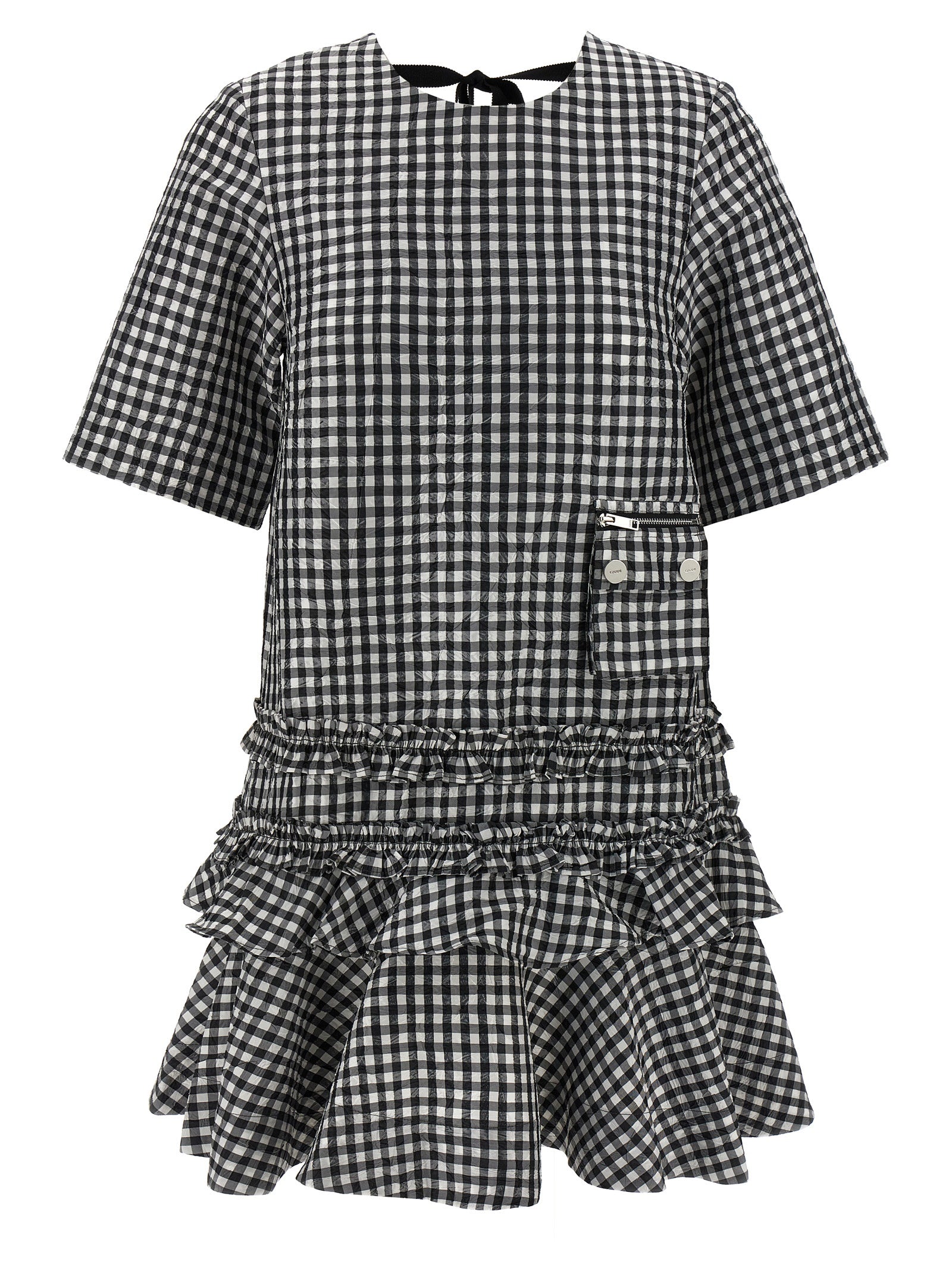 Ganni Ganni Crinkled Check Mini Dress