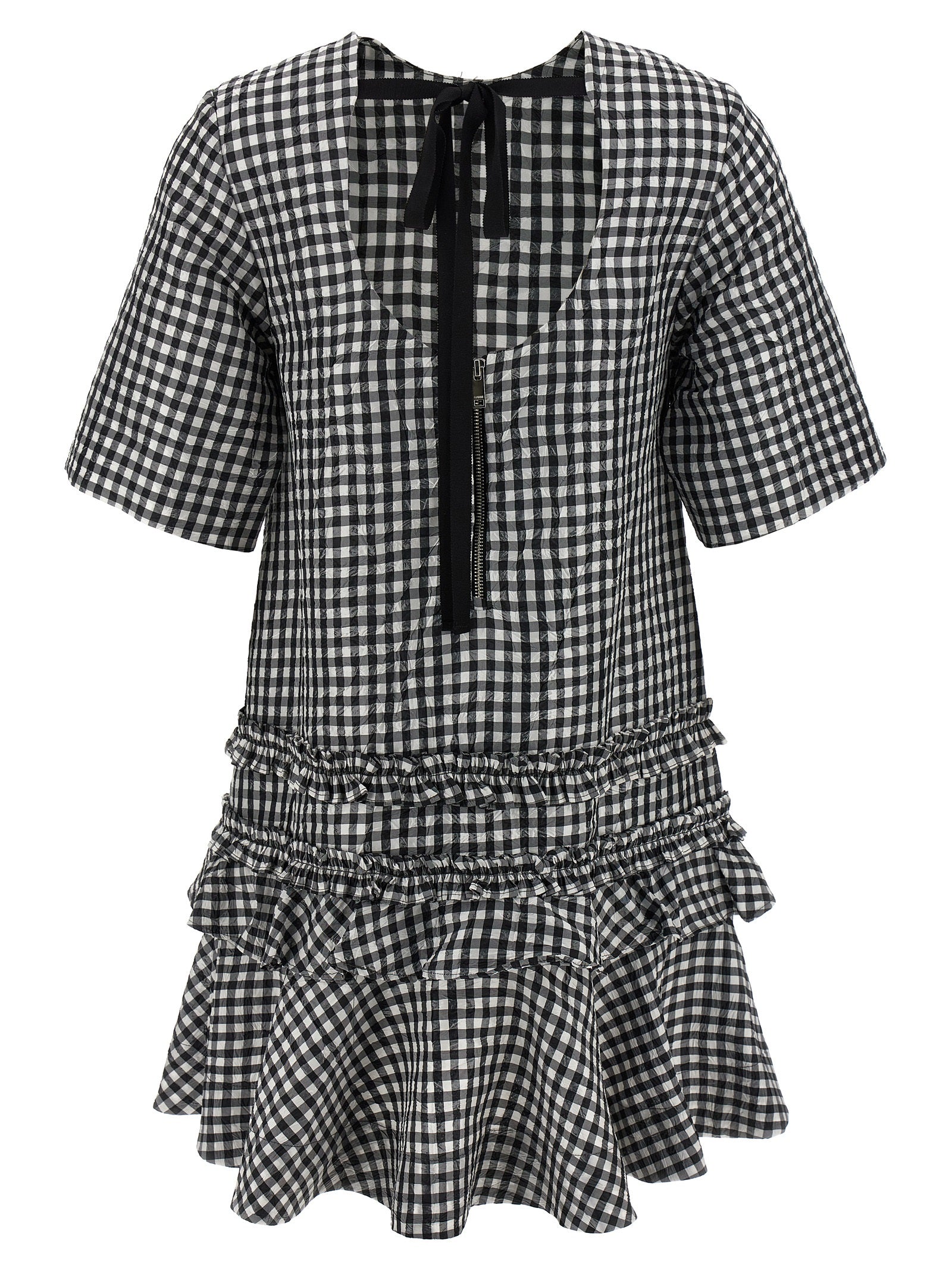 Ganni Ganni Crinkled Check Mini Dress