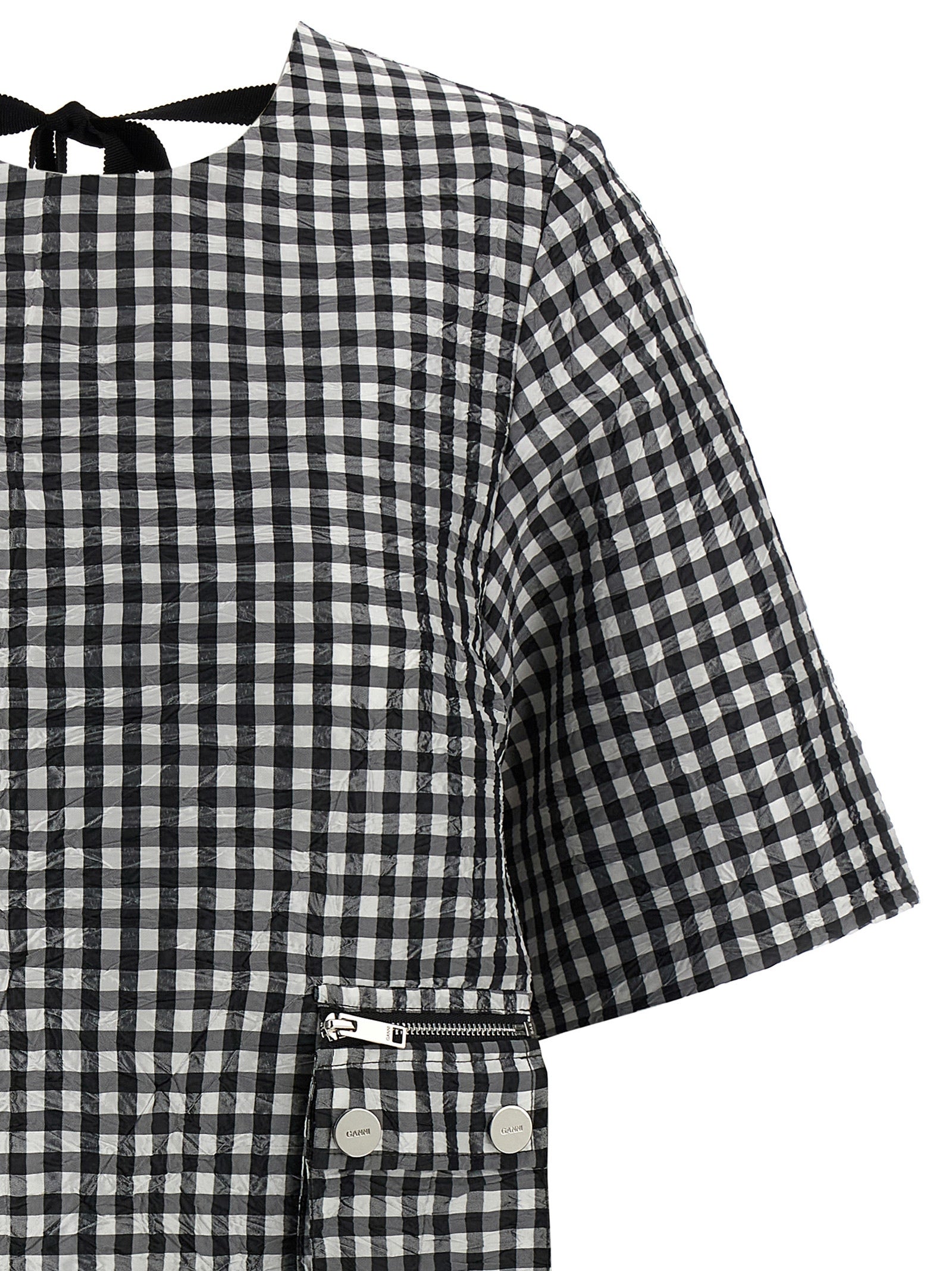 Ganni Ganni Crinkled Check Mini Dress
