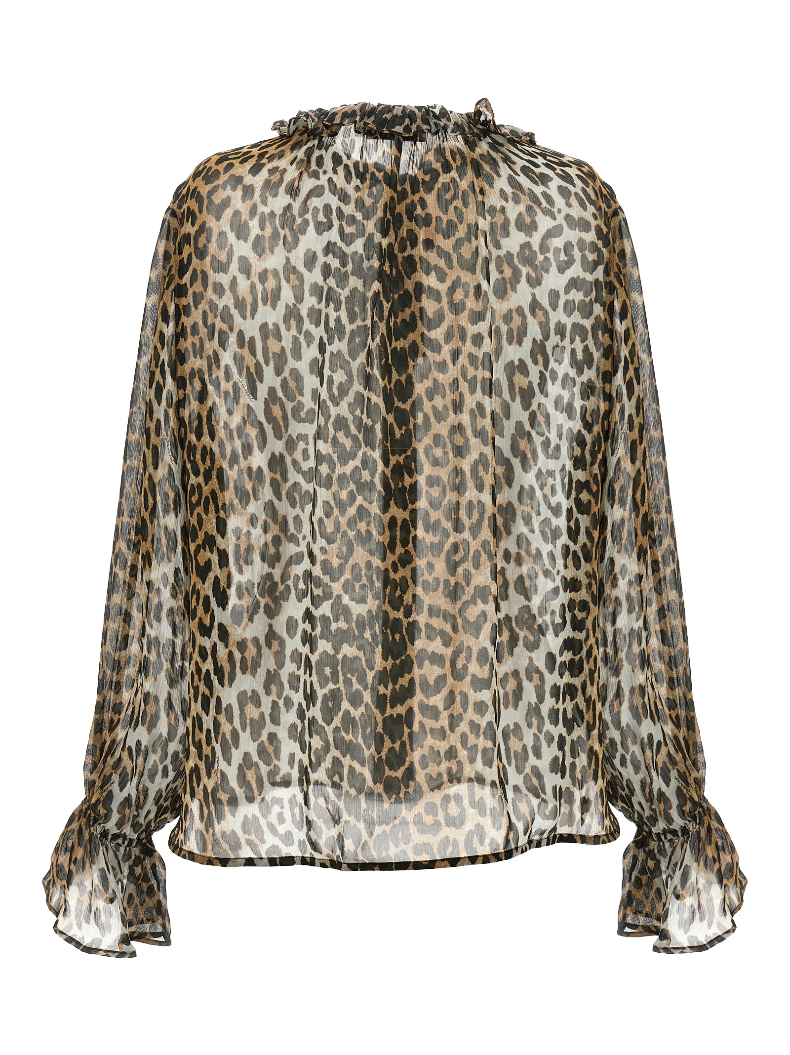 Ganni Ganni Leopard Print Chiffon Tie String Shirt