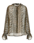 Ganni Ganni Leopard Print Chiffon Tie String Shirt