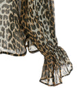 Ganni Ganni Leopard Print Chiffon Tie String Shirt