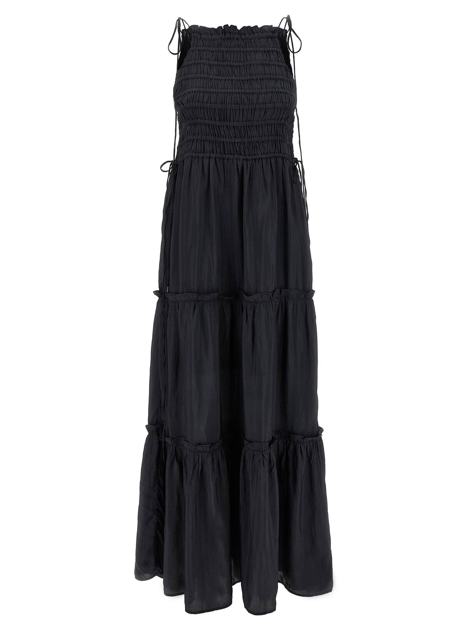 Ganni Ganni Black Smock Tie Dress