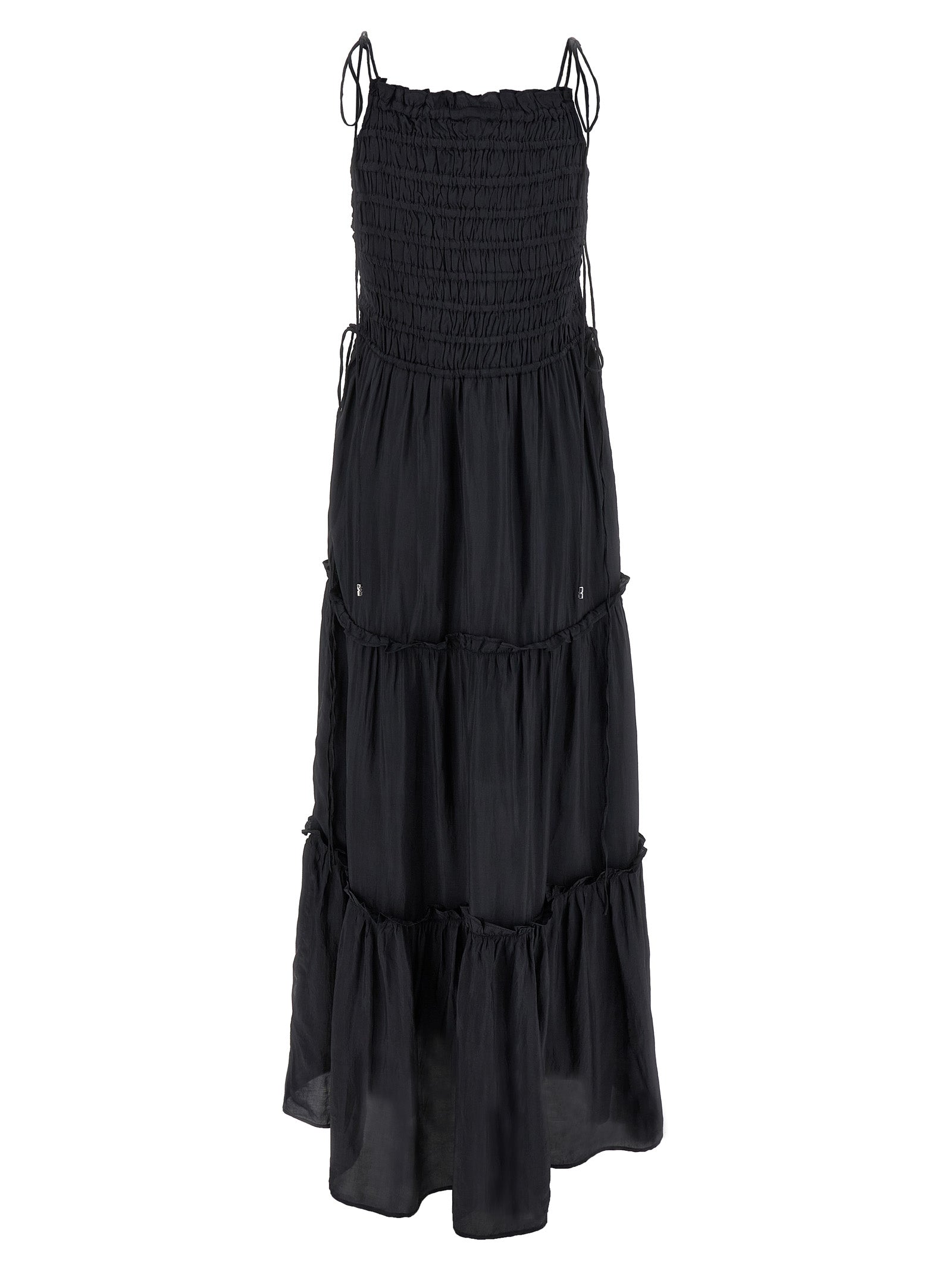 Ganni Ganni Black Smock Tie Dress